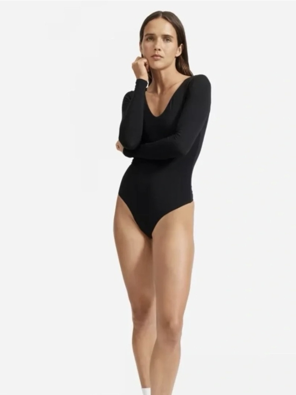 Everlane Black Long-Sleeve V-Neck Bodysuit Sz S